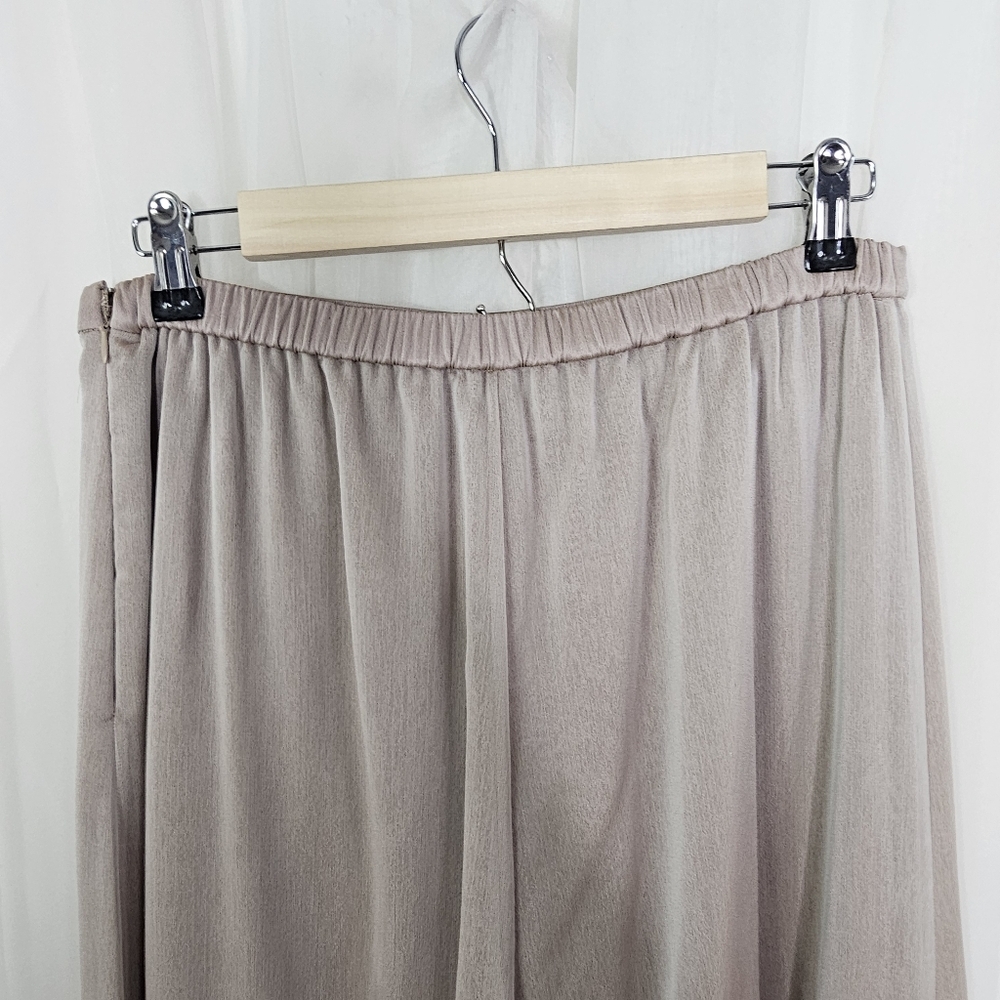 St. John Evening Wide-Leg Silk Satin Chiffon Layered Side Slit Trousers Taupe 8 - Picture 7 of 12